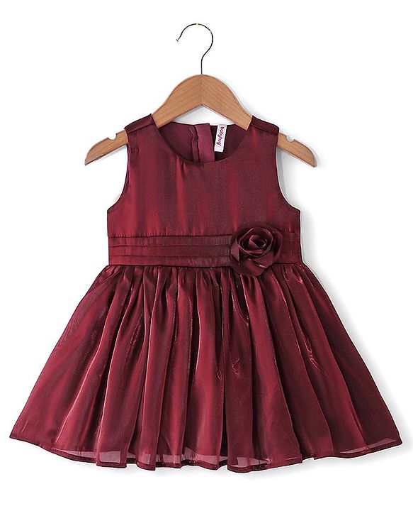 Babyhug Sleeveless Party Frock with Floral Applique - Maroon
