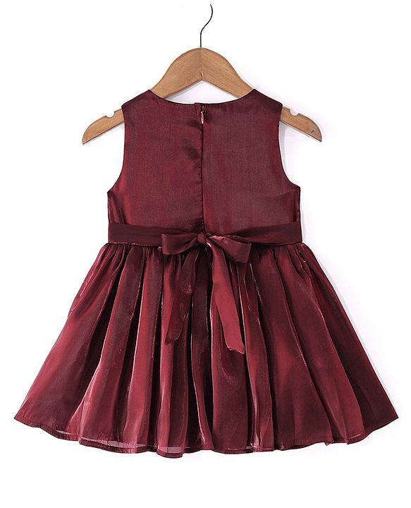 Babyhug Sleeveless Party Frock with Floral Applique - Maroon