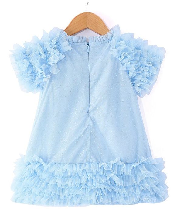 Babyhug Sleeveless A Line & Glittery Party Frock with Frill Detailing - Frozen  Blue