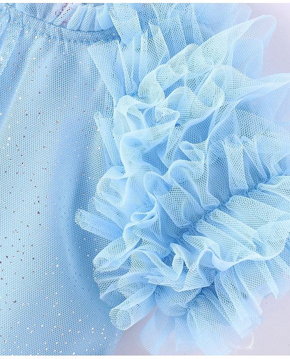 Babyhug Sleeveless A Line & Glittery Party Frock with Frill Detailing - Frozen  Blue