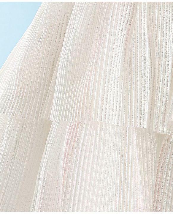 Babyhug Sleeveless Party Wear Tiered Dress with Bow Applique - Cream