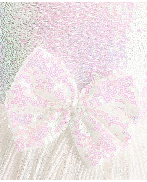 Babyhug Sleeveless Party Wear Tiered Dress with Bow Applique - Cream