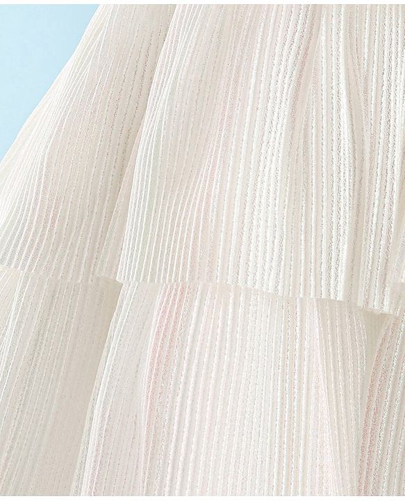 Babyhug Sleeveless Party Wear Tiered Dress with Bow Applique - Cream