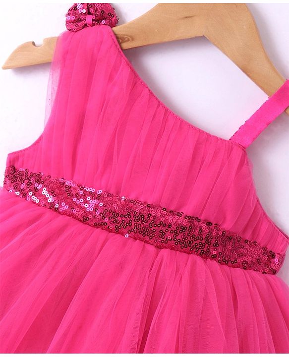 Babyhug Sleeveless Party Frock with Sequin & Frill Detailing - Fuchsia