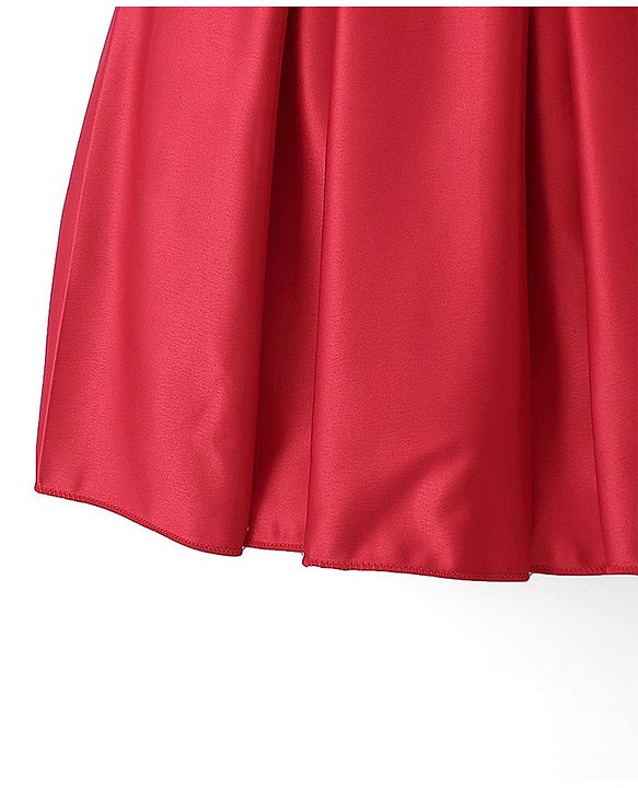 Babyhug Sleeveless Party Wear One Shoulder Dress with Floral Applique - Red