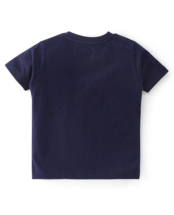 Babyhug Cotton Knit Half Sleeves Night Suit With Teddy Print - Navy Blue