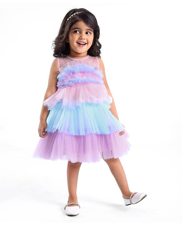 Babyhug Woven Sleeveless Tierred Party Dress  - Multicolour