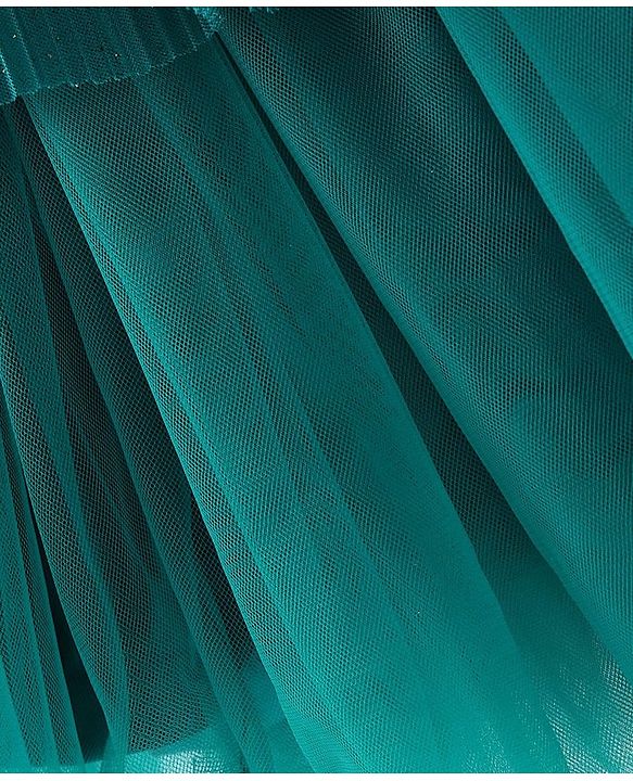Babyhug Woven Sleeveless Frilled Party Dress with Pearls & Glitter Detailing - Bottle Green