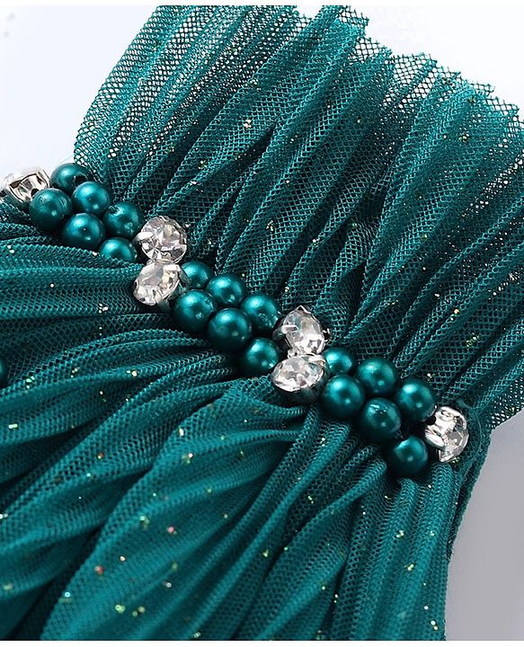 Babyhug Woven Sleeveless Frilled Party Dress with Pearls & Glitter Detailing - Bottle Green