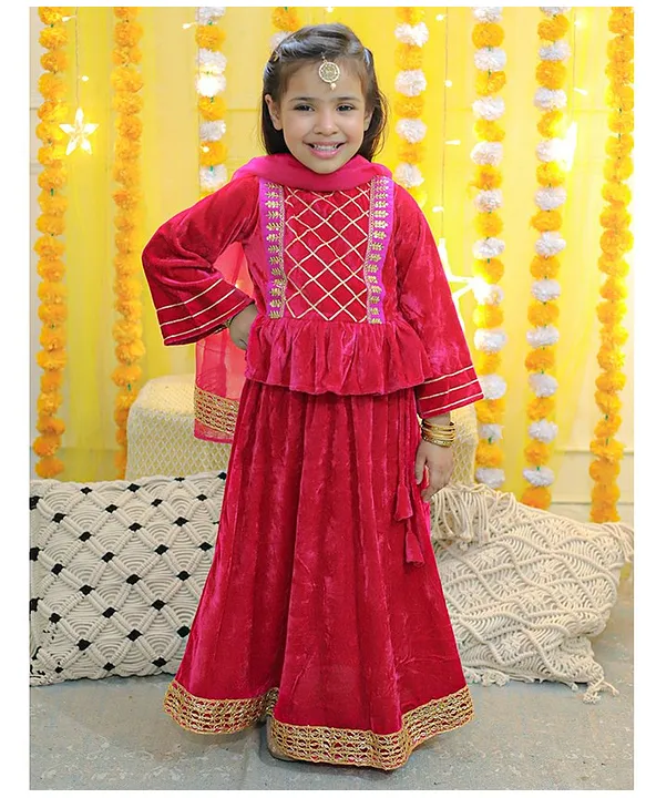 Buy Kids Girls Multicolored Peplum Choli N Lehenga Set Wedding Wear Festive  Wear Online at Best Price | Cbazaar