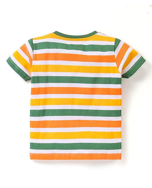 Babyhug Cotton Knit Half Sleeves Striped T-Shirt Raccoon Print - Multicolour