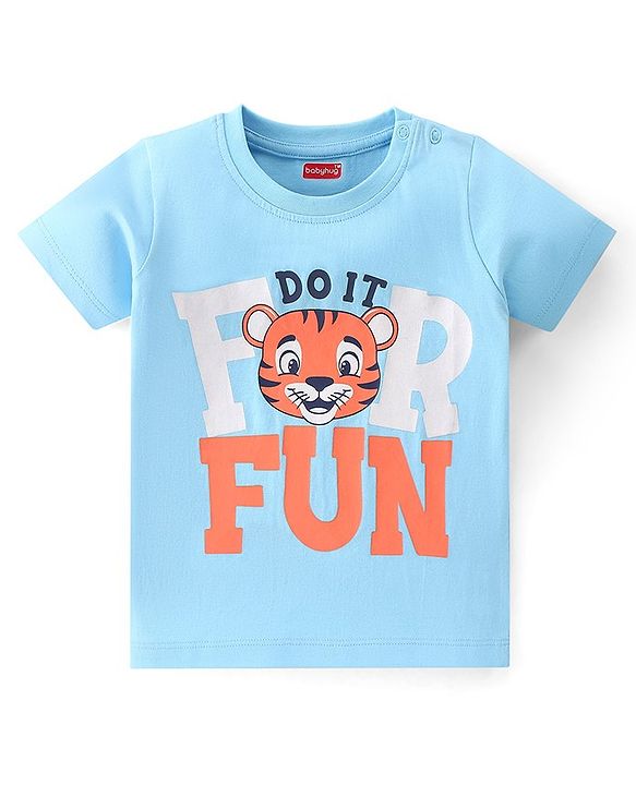 Babyhug 100% Cotton Knit Half Sleeves T-Shirt with Tiger Print - Blue