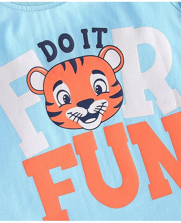 Babyhug 100% Cotton Knit Half Sleeves T-Shirt with Tiger Print - Blue