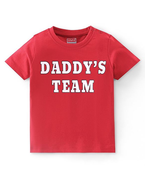 Babyhug Cotton Knit Half Sleeves T-Shirt Text Print - Red