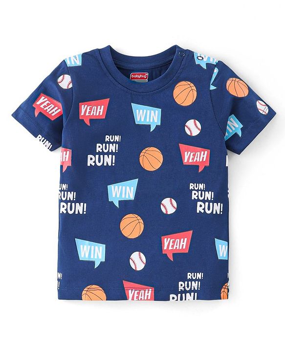Babyhug Cotton Half Sleeves T-Shirt  With Sports Graphics - Navy Blue
