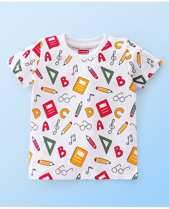 Babyhug Cotton Half Sleeves T-Shirt With Alphabets Graphics - White