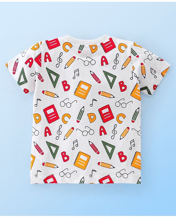 Babyhug Cotton Half Sleeves T-Shirt With Alphabets Graphics - White