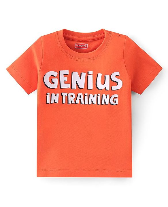 Babyhug 100% Cotton Knit Half Sleeves T-Shirt With Text Graphics - Orange