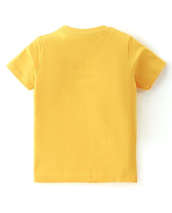 Babyhug 100% Cotton Knit Half Sleeves T-Shirt with Text Print - Yellow