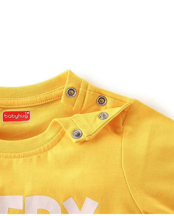 Babyhug 100% Cotton Knit Half Sleeves T-Shirt with Text Print - Yellow