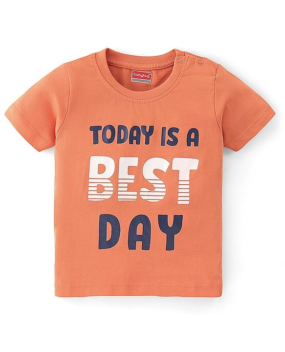 Babyhug 100% Cotton Knit Half Sleeves T-Shirt With Text Graphics - Orange