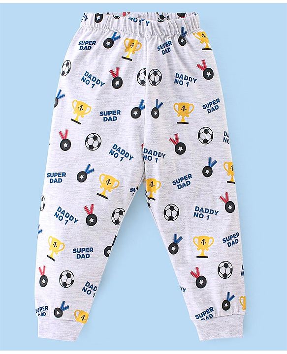 Babyhug Cotton Knit Half Sleeves Night Suit With Teddy Print - Blue & White