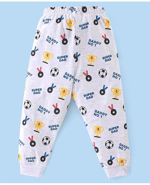 Babyhug Cotton Knit Half Sleeves Night Suit With Teddy Print - Blue & White