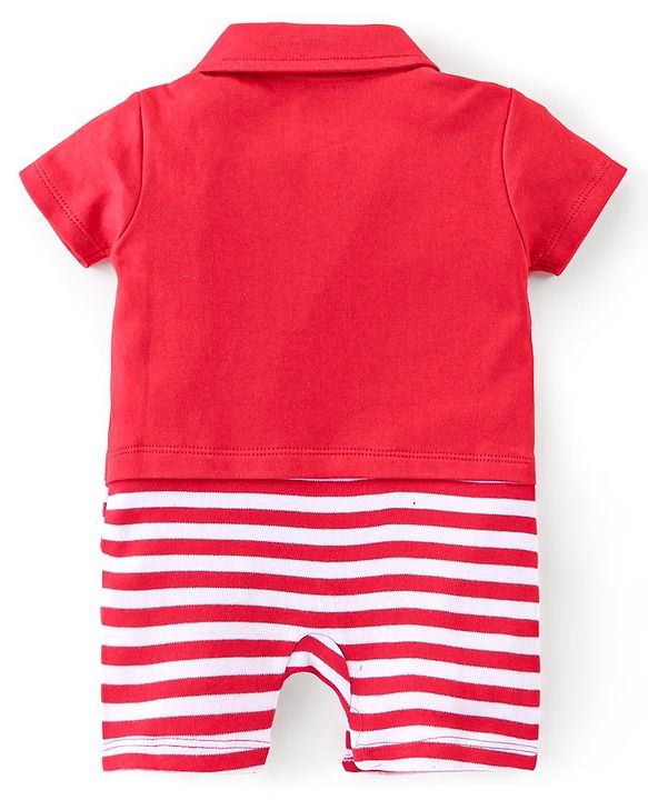 Babyhug 100% Cotton Half Sleeves Romper With Penguin Print - Red