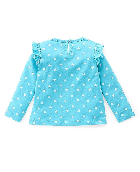 Babyhug Single Jersey Knit Full Sleeves Night Suit Hearts Printed - Blue