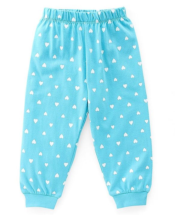 Babyhug Single Jersey Knit Full Sleeves Night Suit Hearts Printed - Blue