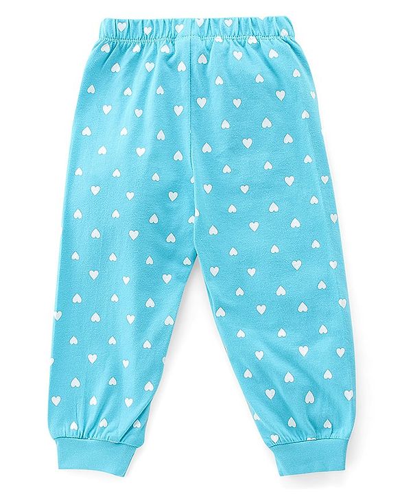 Babyhug Single Jersey Knit Full Sleeves Night Suit Hearts Printed - Blue