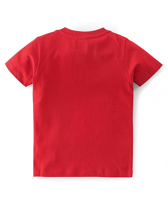 Babyhug Cotton Knit Half Sleeves Night Suit With Panda & Star Print - Red