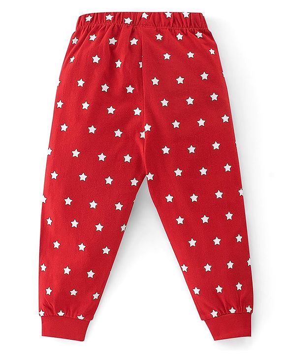 Babyhug Cotton Knit Half Sleeves Night Suit With Panda & Star Print - Red