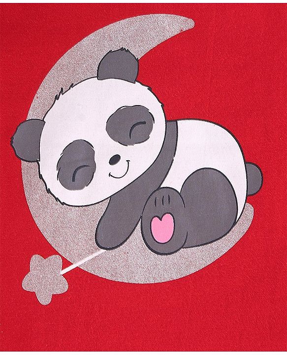 Babyhug Cotton Knit Half Sleeves Night Suit With Panda & Star Print - Red
