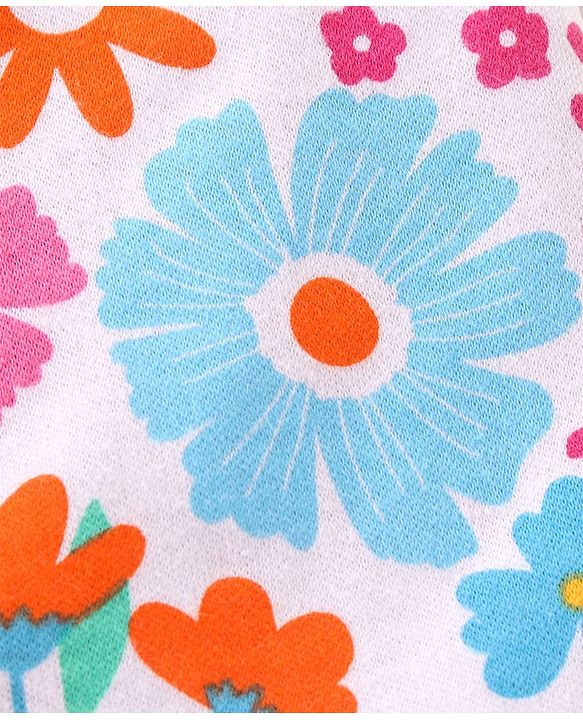 Babyhug 100% Cotton Sleeveless Romper With Floral Print - White Pink & Blue