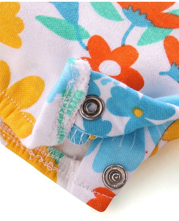 Babyhug 100% Cotton Sleeveless Romper With Floral Print - White Pink & Blue
