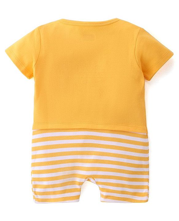 Babyhug 100% Cotton Half Sleeves Romper Animal Print - Yellow
