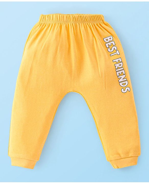 Babyhug 100% Cotton Interlock Knit Half Sleeves Onesies with Leggings Animal Print- Yellow & White