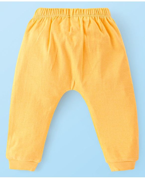 Babyhug 100% Cotton Interlock Knit Half Sleeves Onesies with Leggings Animal Print- Yellow & White
