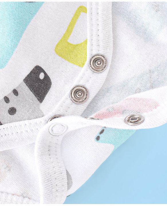 Babyhug 100% Cotton Interlock Knit Half Sleeves Onesies with Leggings Animal Print- Yellow & White