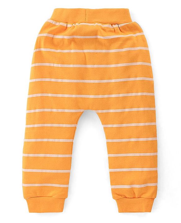 Babyhug Interlock Cotton Knit Full Length Stripes & Cars Print Diaper Pants Pack of 3 - Multicolour