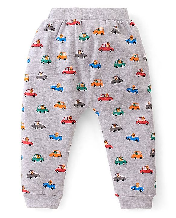 Babyhug Interlock Cotton Knit Full Length Stripes & Cars Print Diaper Pants Pack of 3 - Multicolour