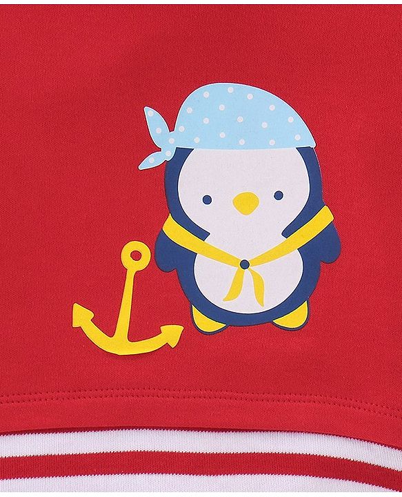 Babyhug 100% Cotton Knit Half Sleeves Onesie with Penguin Print - Red