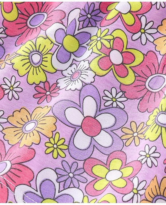 Babyhug 100% Cotton Knit Floral Printed Full Sleeves Top & Full Length Jeans - Purple & Blue