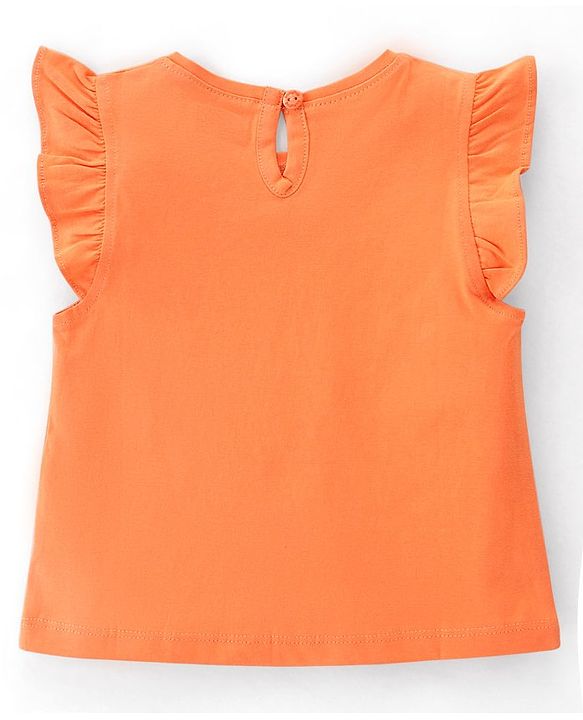 Babyhug 100% Cotton Knit Frill Sleeves Top Text Glitter Print - Orange