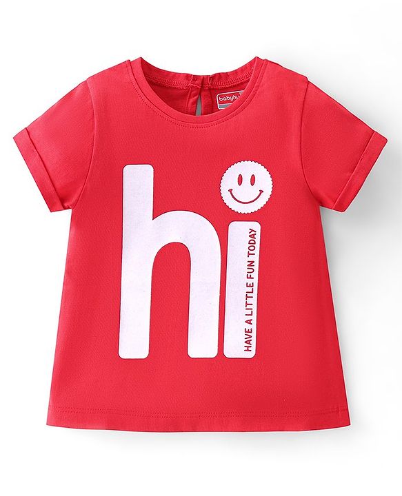 Babyhug 100% Cotton Knit Half Sleeves T-Shirt with Text Graphics - Red