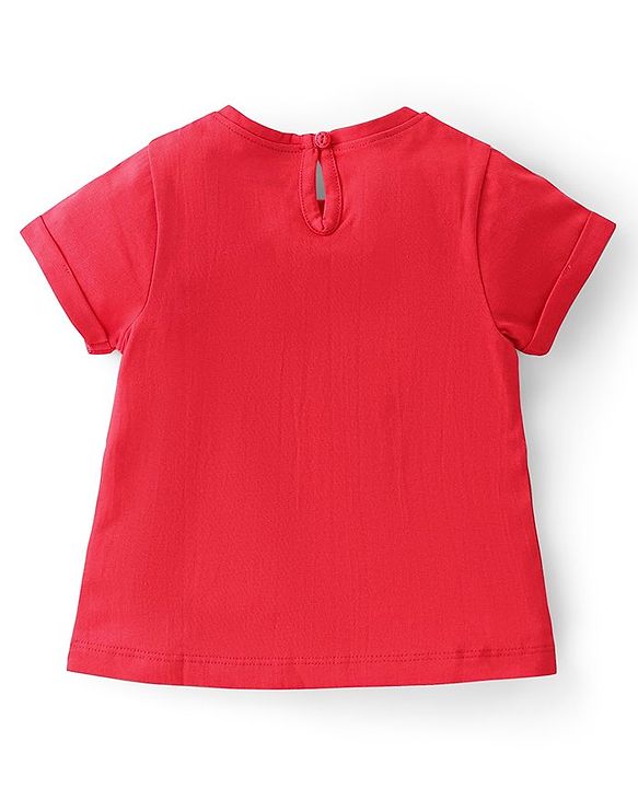 Babyhug 100% Cotton Knit Half Sleeves T-Shirt with Text Graphics - Red