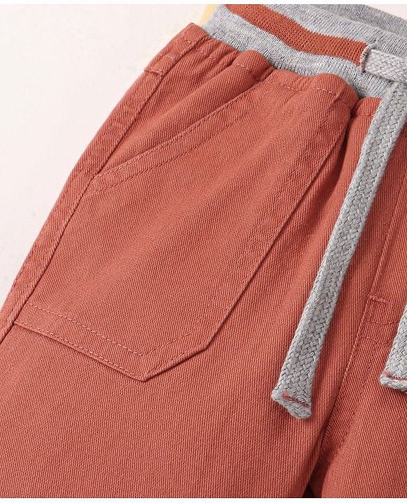 Babyhug Cotton Woven Full Length Trouser Solid Colour with Stretch - Rust