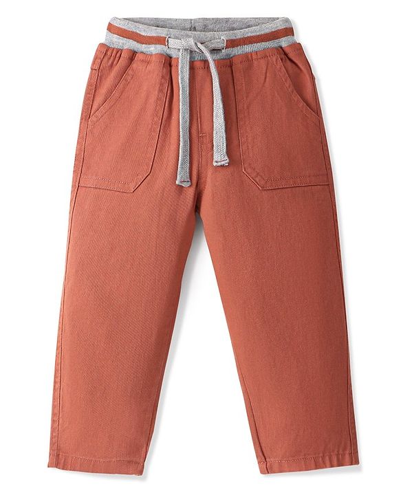 Babyhug Cotton Woven Full Length Trouser Solid Colour with Stretch - Rust