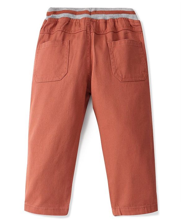 Babyhug Cotton Woven Full Length Trouser Solid Colour with Stretch - Rust